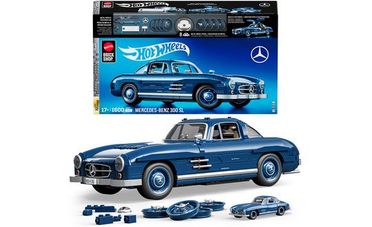 Mattel Brick Shop Hot Wheels Premium Series Mercedes-Benz 300 SL (1600 elementów). Zestaw konstrukcyjny + unikatowy model w skali 1:64