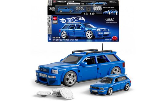 Mattel Brick Shop Klocki Hot Wheels Speed Series Audi Avant RS2 1994 (253 elementy). Zestaw konstrukcyjny + unikatowy model w skali 1:64